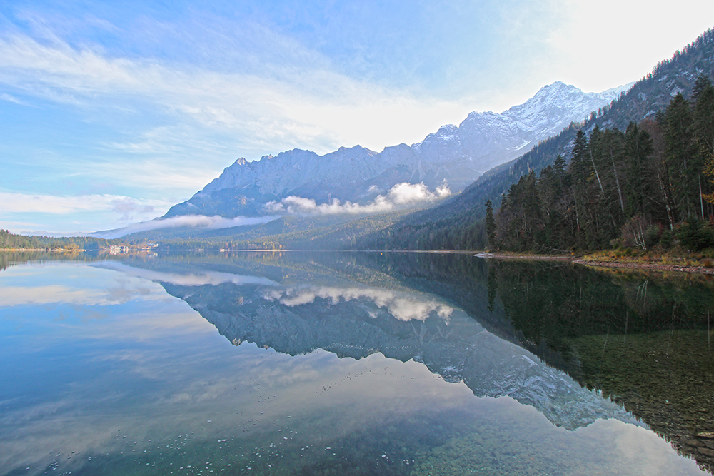 Toter Baumstamm am Südufer des Eibsees, Rundwanderung an der Zugspitze